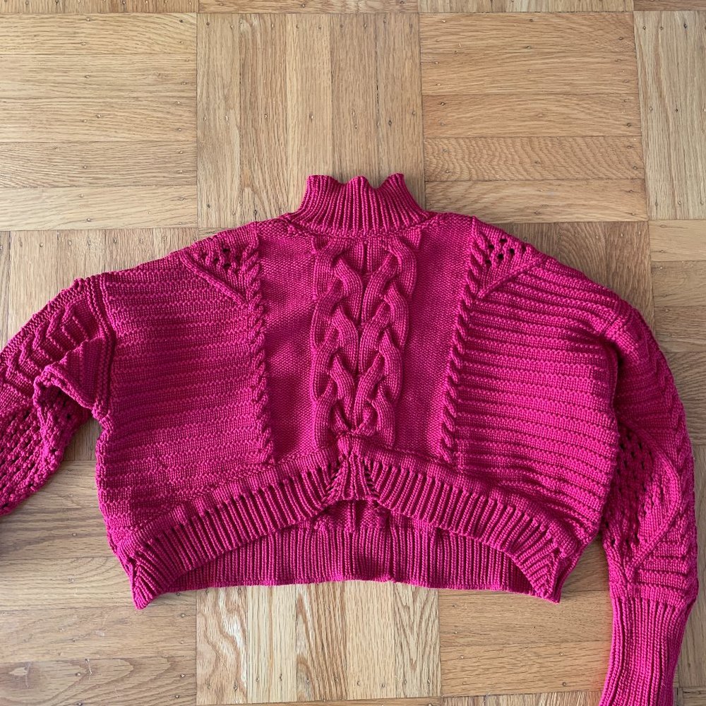 Cushnie Cable Knit Cropped Sweater Turtleneck Deep Red Size XS - Picture 3 of 9